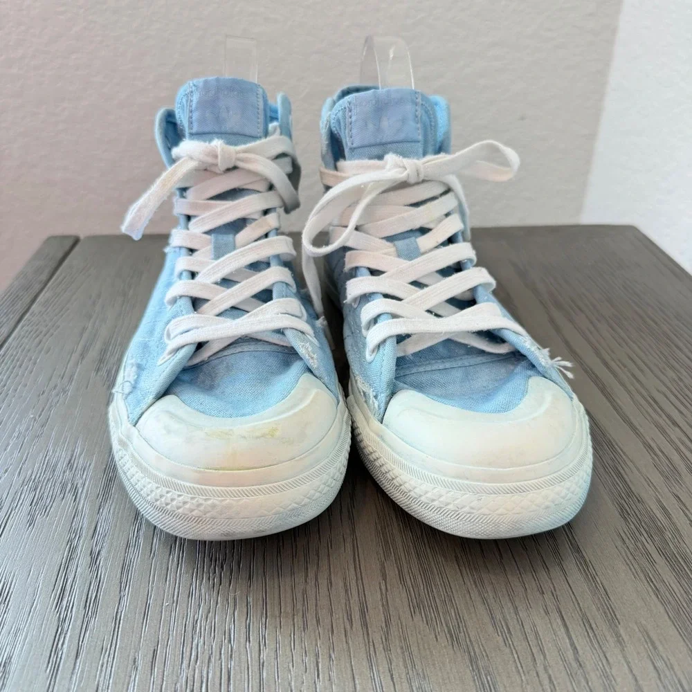 Adidas Nizza High Top Acid Wash Blue Distressed Canvas Sneakers EF1885 Mens 8.5